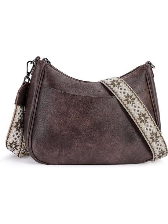 Handbags - 👜Women's Taupe Leather Crossbody Purse Shoulder Bag Wide Strap Travel
